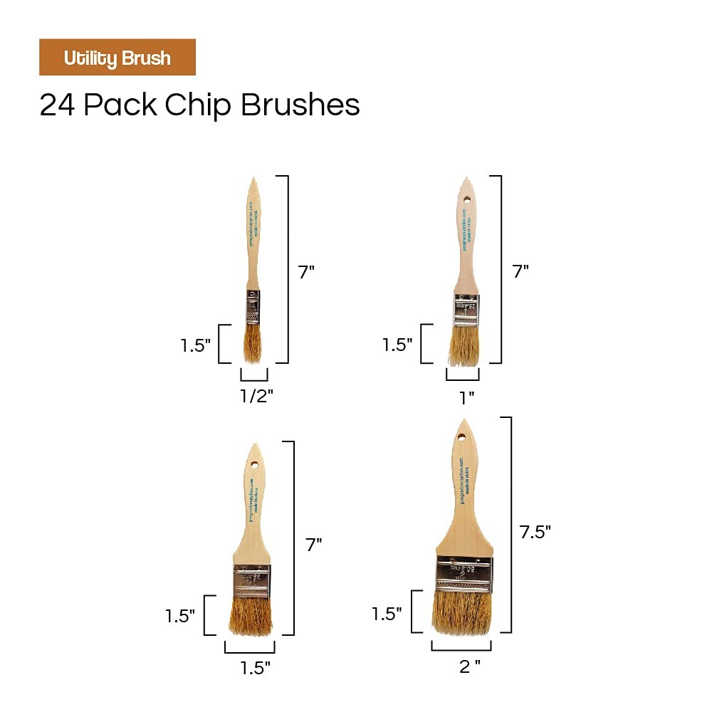 Vermeer Chip Paint Brushes - 24-Pack Chip Brushes in Assorted Sizes for Paint...
