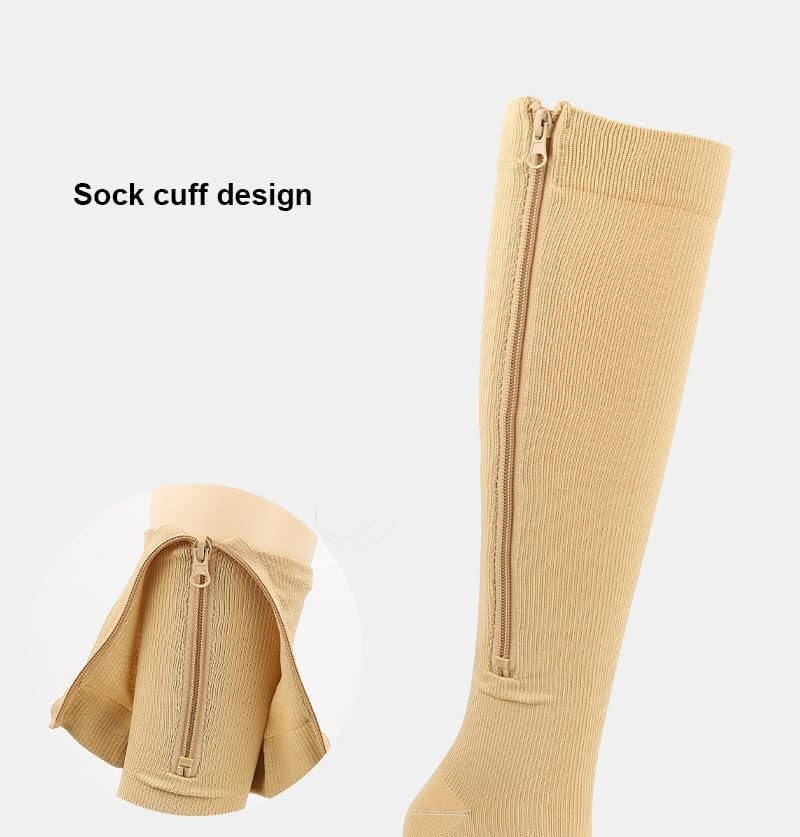 Lightweight 15-20mmHg Closed Toe Zipper Compression Socks for Everyday Comfort