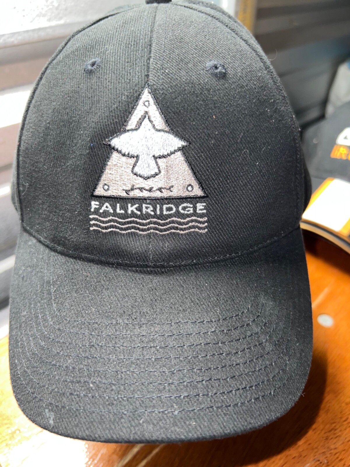 Falkridge with Triangle Dove Logo Black hat Cap EUC Adj