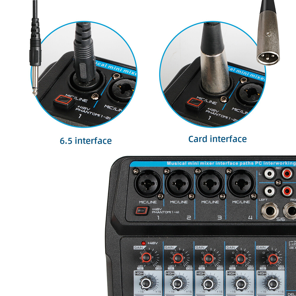 6Channel Live Audio Mixer Bluetooth USB DJ Sound Mixing Console Amplifier Studio