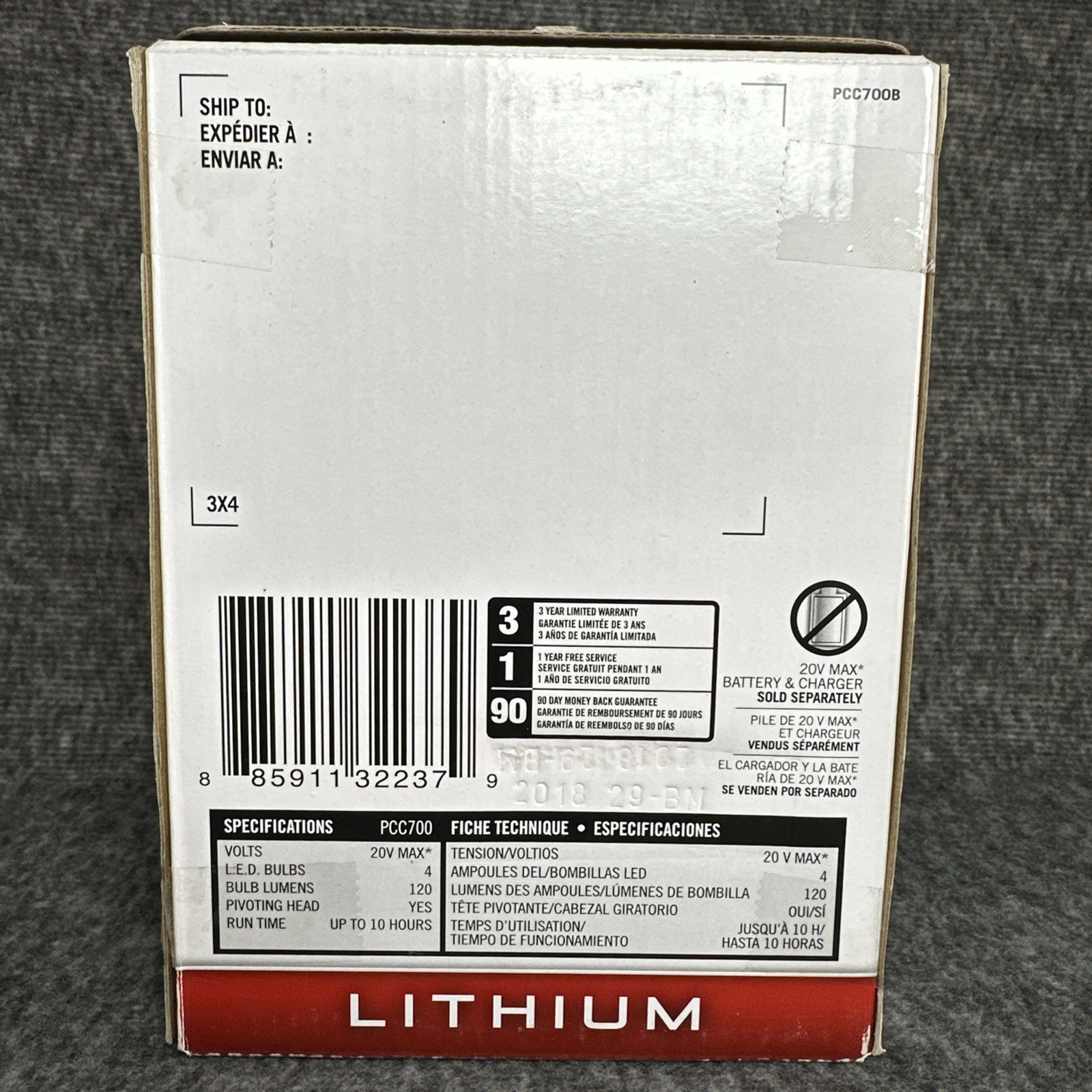 Porter Cable 20V Max Lithium Pivoting Flashlight (Tool Only) SEALED PCC700