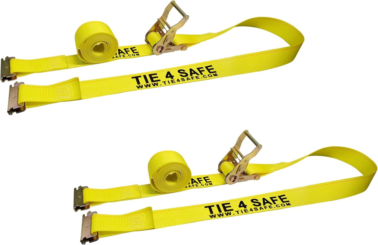Heavy Duty E Track Ratchet Straps - 4,400 Lbs Break Strength, Yellow 2" X 12' Lo