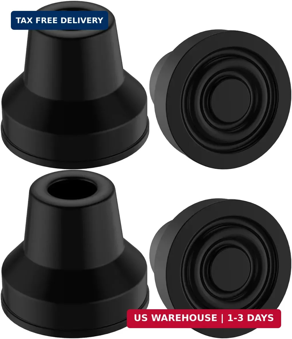 YF Quad Cane Tips (4-Pack) - Heavy Duty 1/2 Inch Replacement Rubber Foot - Non-S