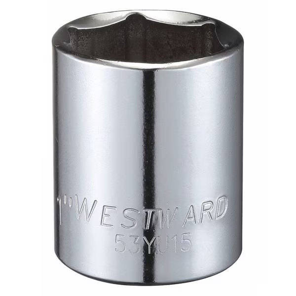 Westward WESTWARD 1/2 in Drive, 1" Hex SAE, Socket, 6 Points,  Steel, Chrome, 1