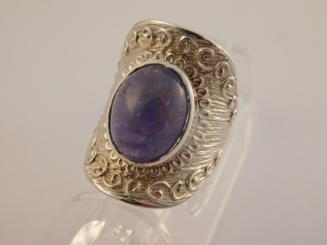 AMETHYST CABOCHON STERLING SILVER RING ARTISAN HANDCRAFTED COMFORT FIT SZ 9.75
