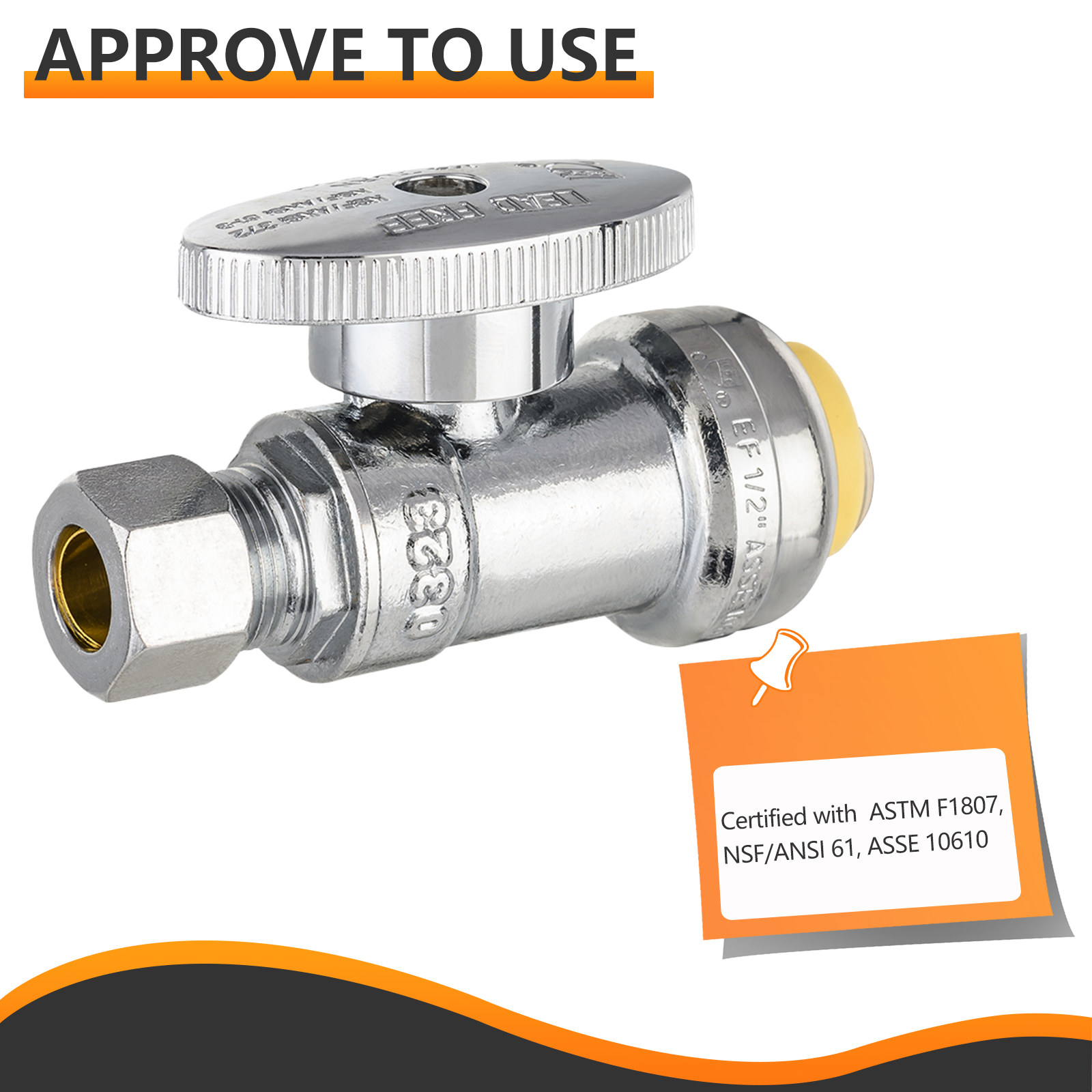 EFIELD 1/2" Push-fit X3/8" OD Compression Straight Stop Valve 1/4 Turn Lead Free