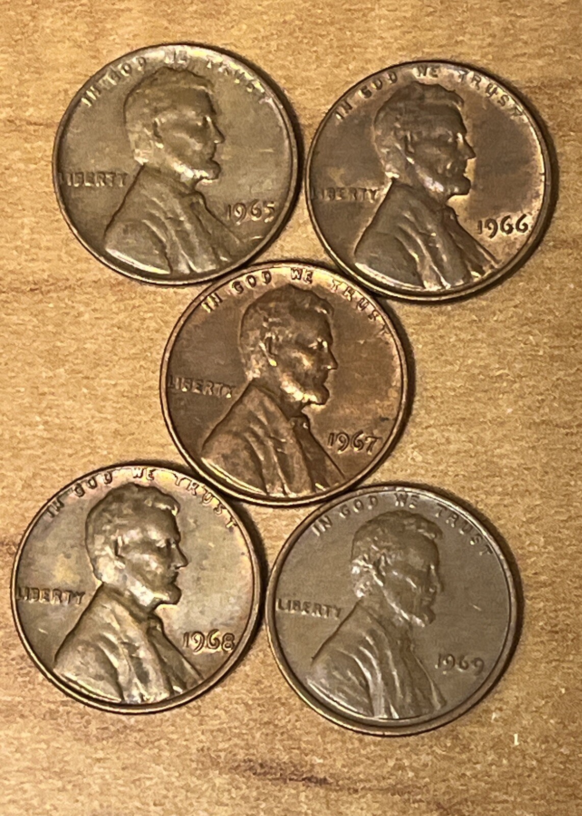 1965-P, 1966-P, 1967-P, 1968-P, 1969-P   Lincoln Cents ( set of 5 )
