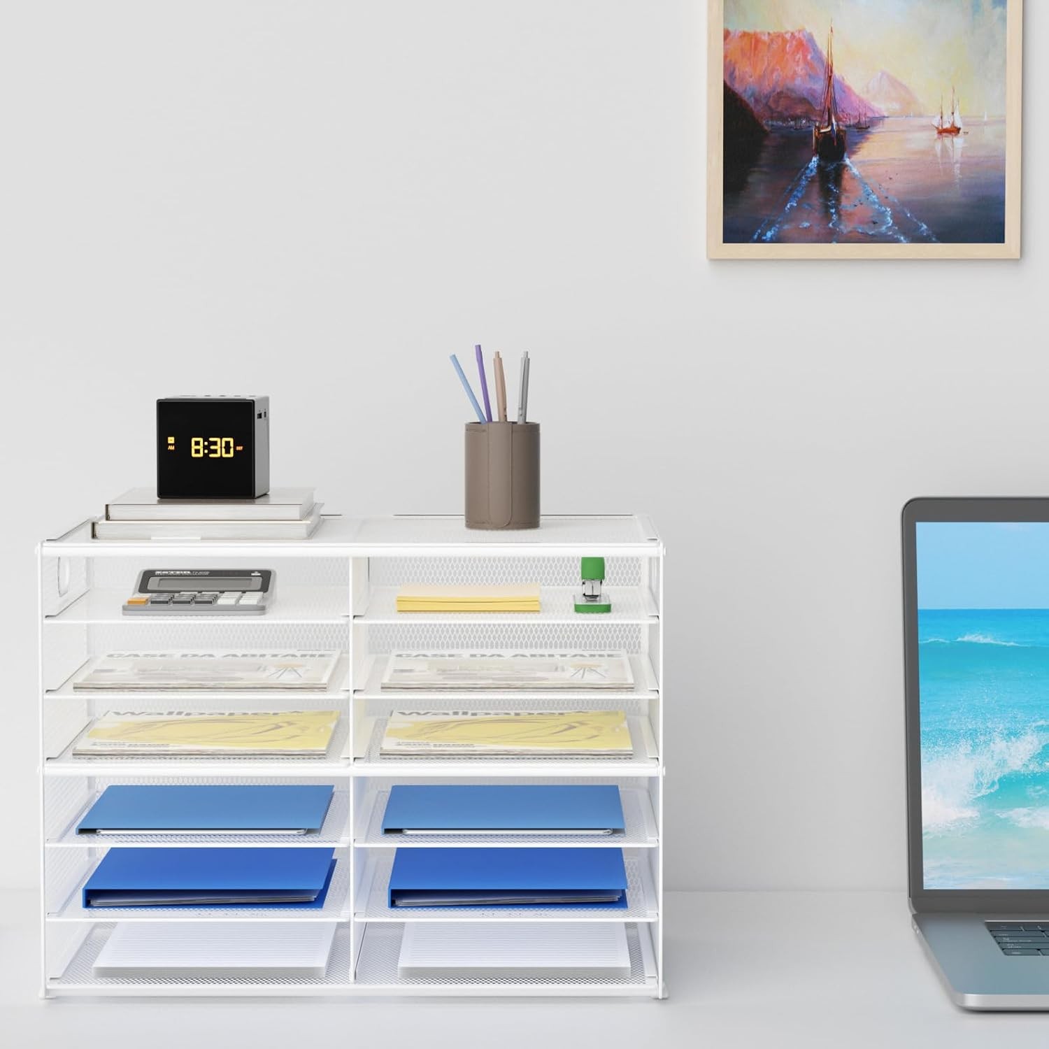 12 Compartments Paper Organizer Desk Mesh Literature Organizer Mail File Sorter