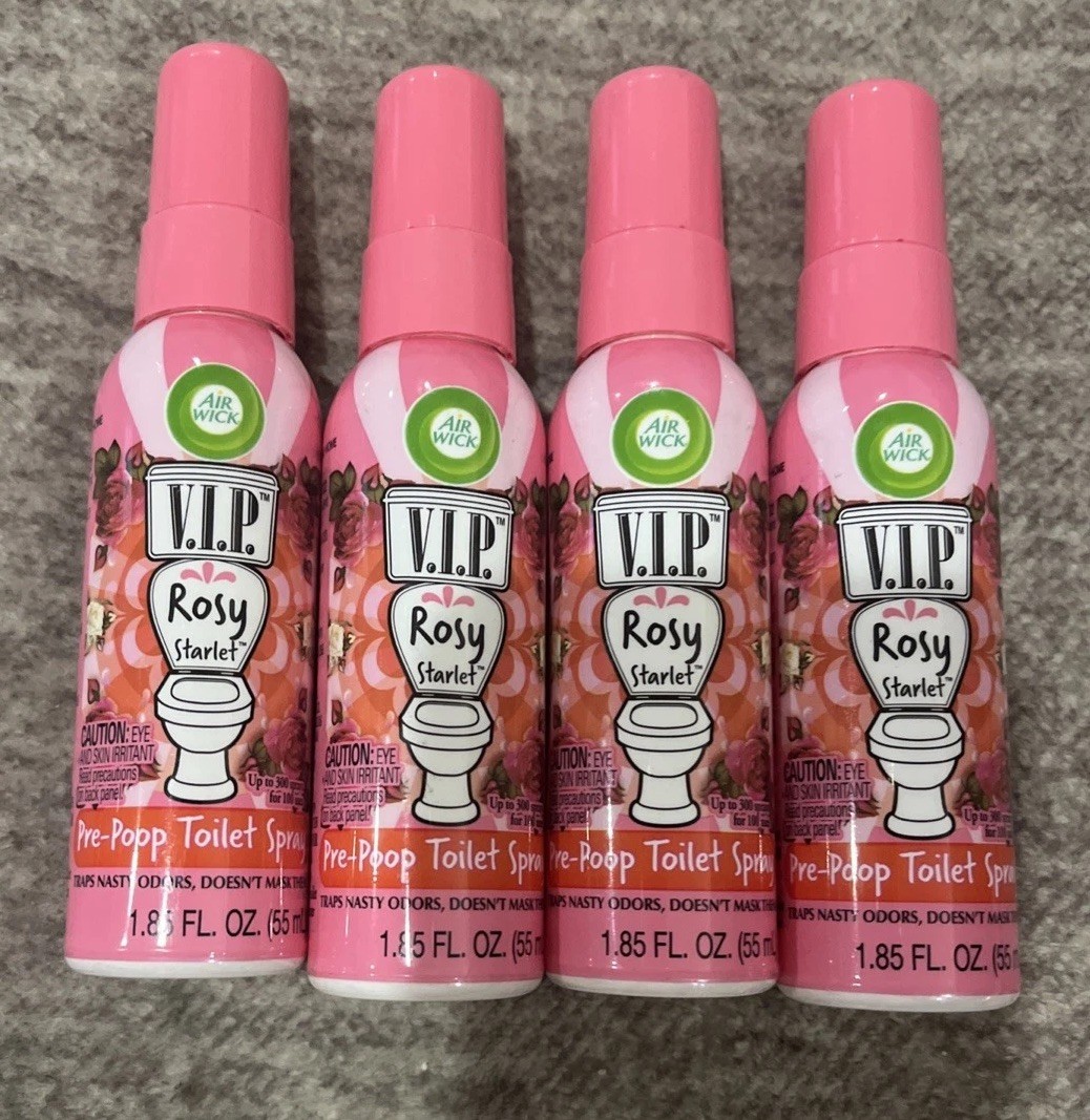 Air Wick V.I.P. Pre-Poop Toilet Spray, Rosy Starlet, 1.85 oz (Travel Size) 4 Pk