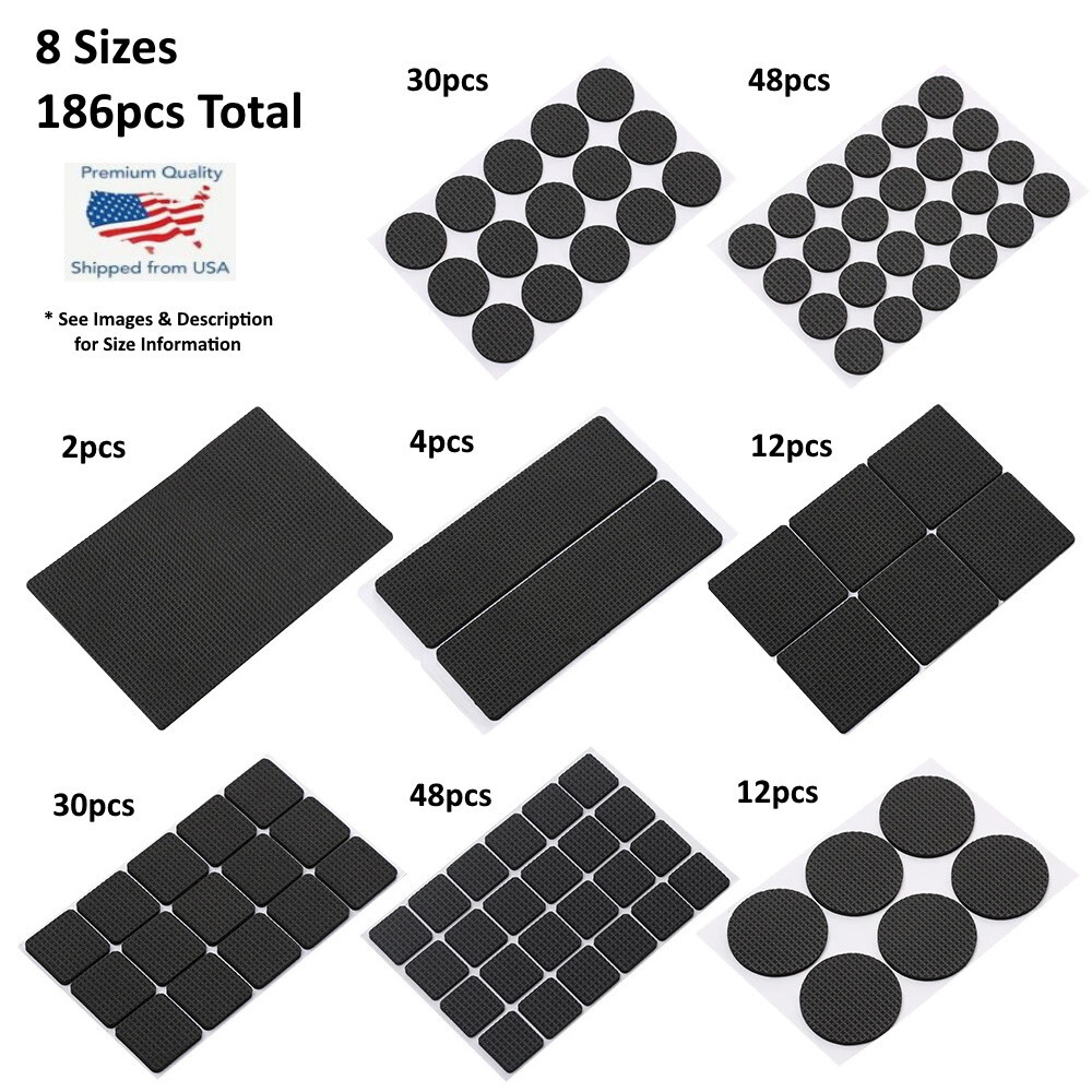 8 Types / 186pcs Adhesive Furniture Leg TRP Rubber Scratch Protection Pads Black