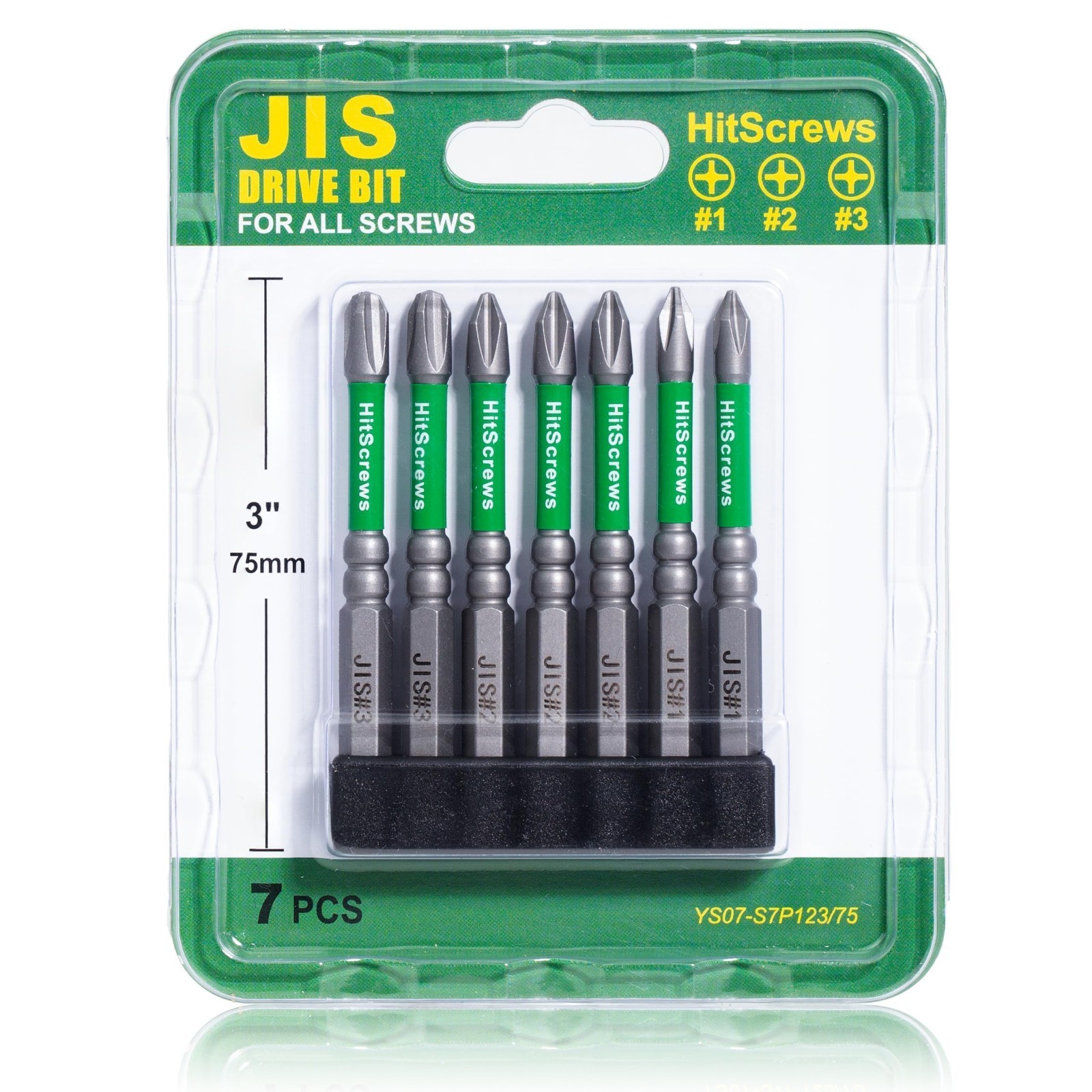 7PCS JIS Screwdriver Bit Set 75mm Magnetic S2 Steel Impact Bits #1 #2 #3