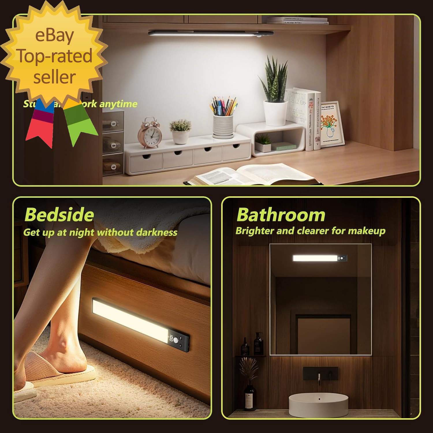 4 Pack 10 under Cabinet Lights with Digital Display 52 LED Rechargeable Motion