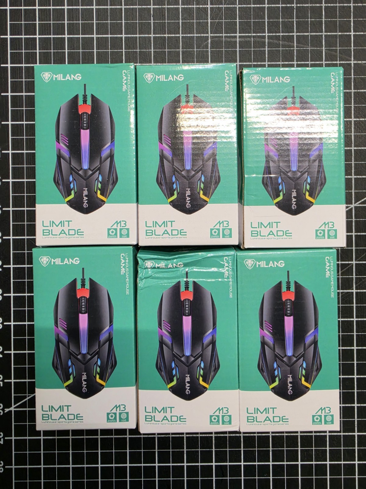 6 pc LOT Milang Limit Blade RGB Gaming Mouse  Wired USB Ergonomic Hi DPI BLACK