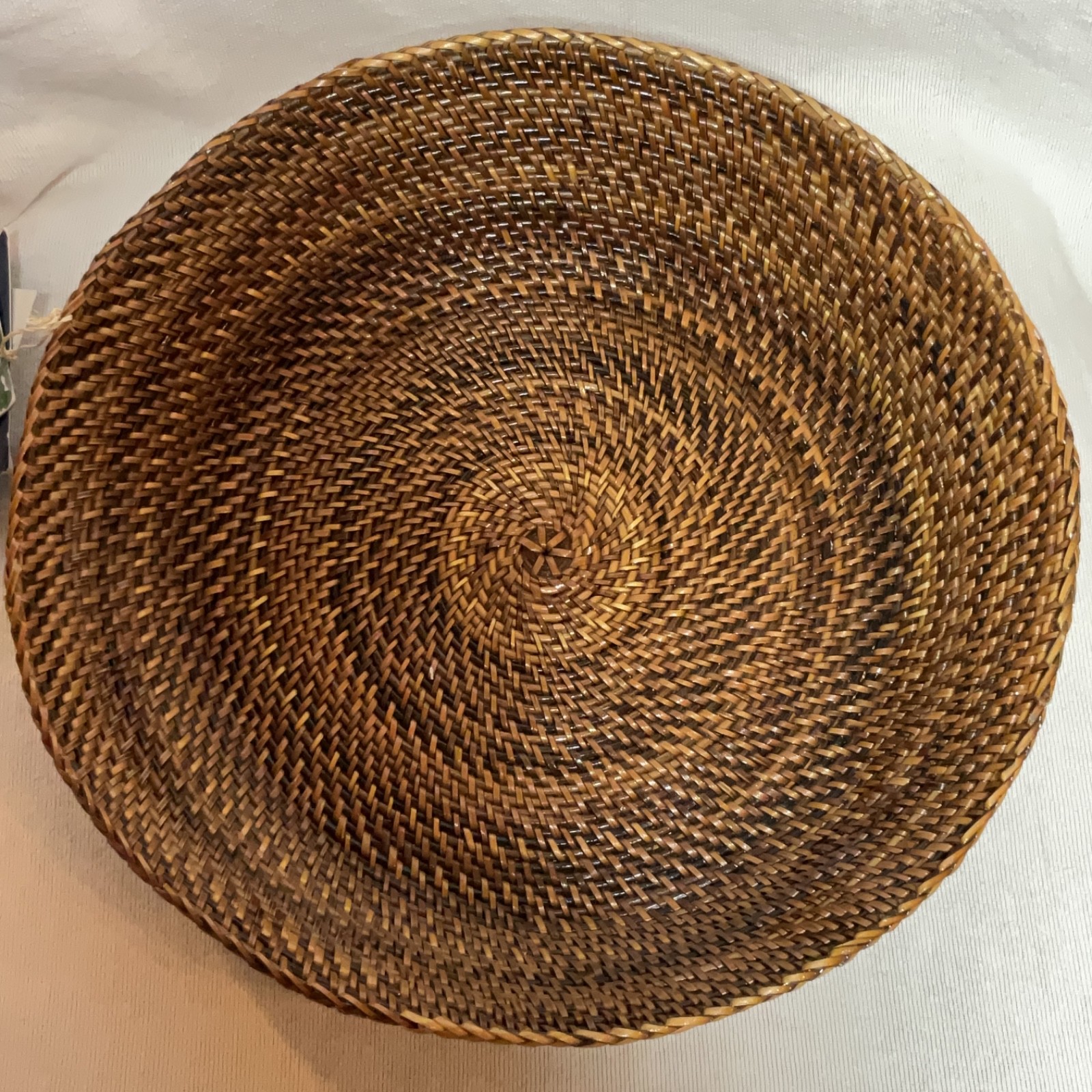 Tommy Bahama Handcrafted Woven Rattan Basket 13 1/2 INCHES X 3 1/2 INCHES NWT