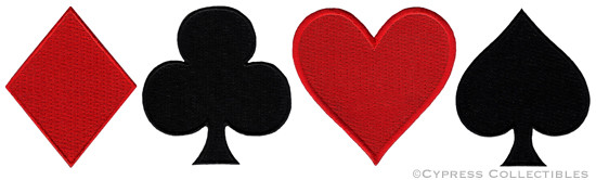LOT of FOUR PLAYING CARD SUIT IRON-ON PATCHES embroidered GAMBLING POKER EMBLEM