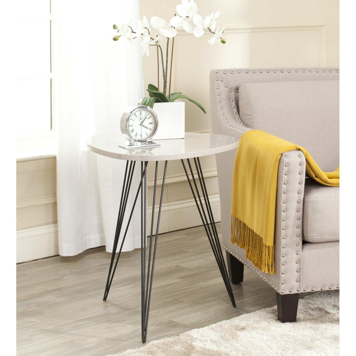 SAFAVIEH Wolcott Retro Mid-Century Lacquer Side Table | Taupe / Black |
