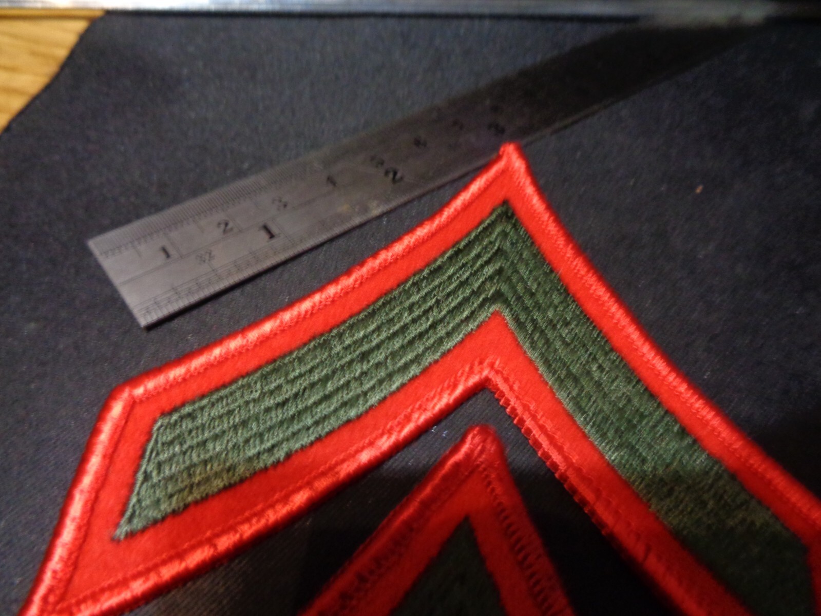 USMC Private First Class PFC E2 Chevrons PATCH set Green on Red Service Alpha