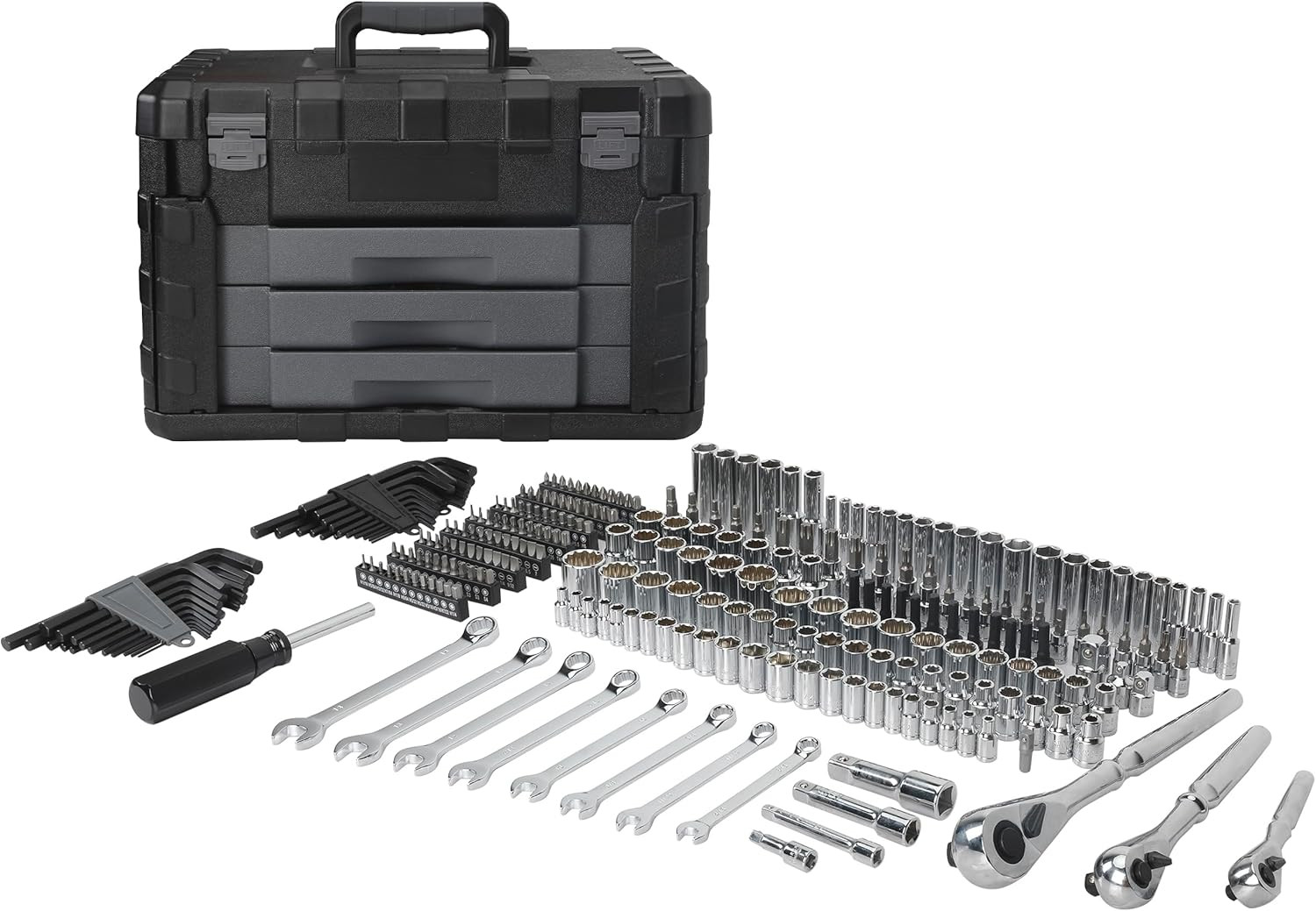 287-Piece Mechanic Tool Set with Sockets, Ratchets & Wrenches - 3-Drawer Case