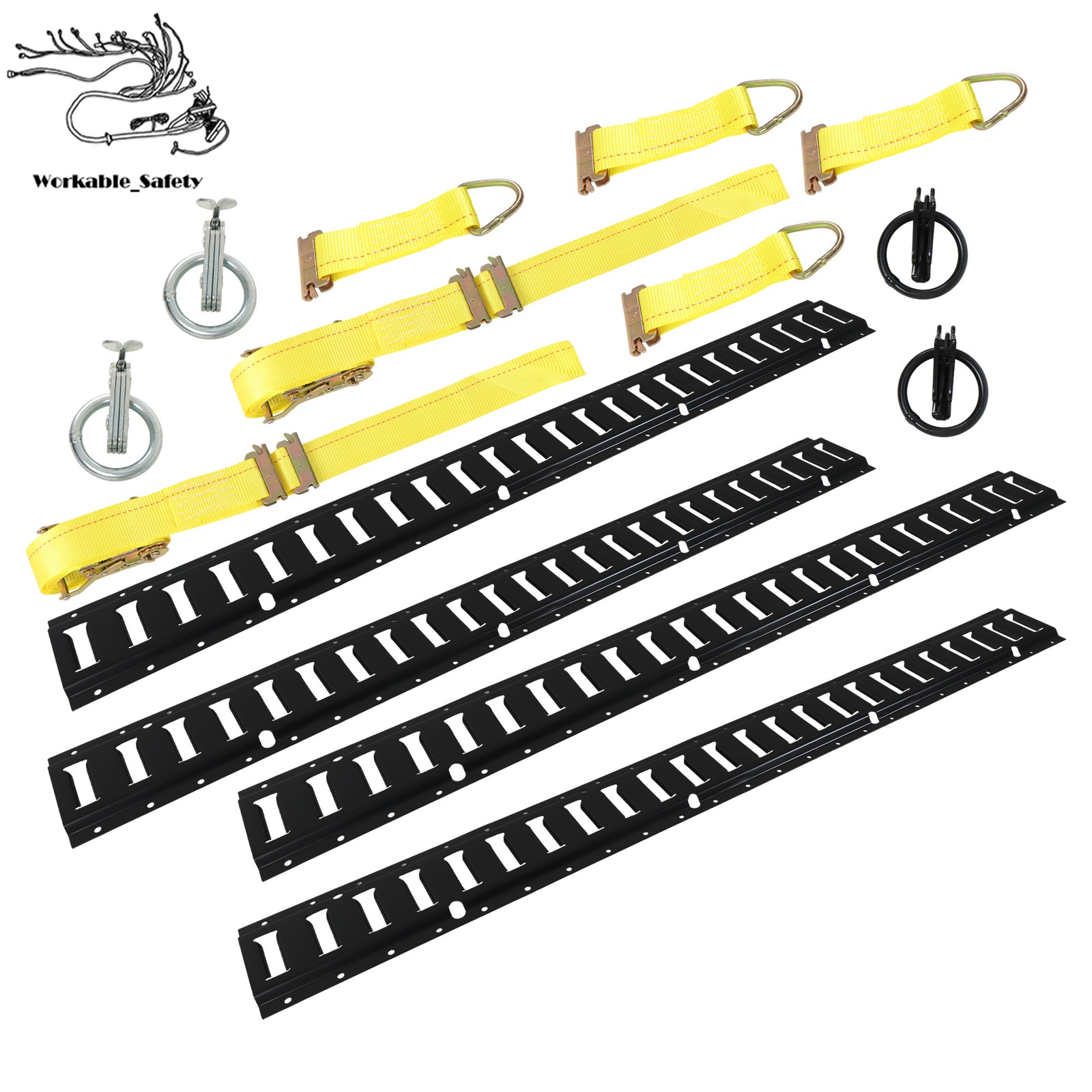 16 Pack 4' E-Track Rail Set, Black Powder Coated Finish Fit For Trailers & Vans