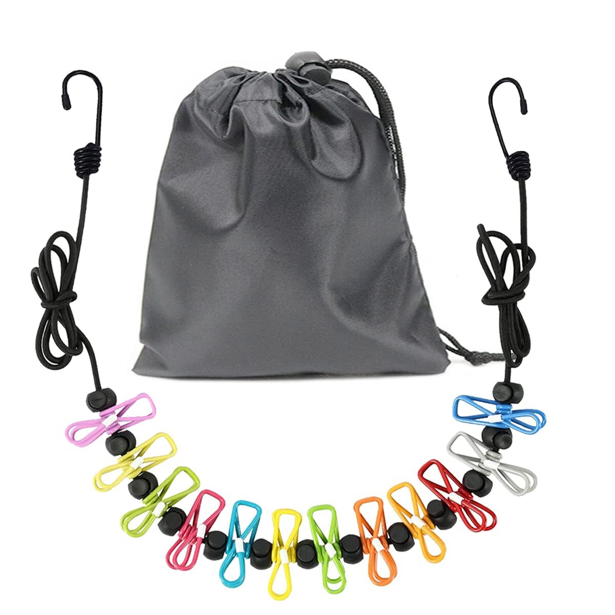 Portable Windproof Clothesline with 12 Clothespins for Backyard Balcony Hotel