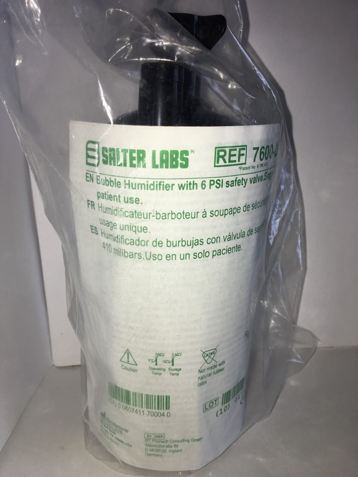 Salter Labs Bubble Humidifier 6 PSI 7600-0 New in Sealed Package