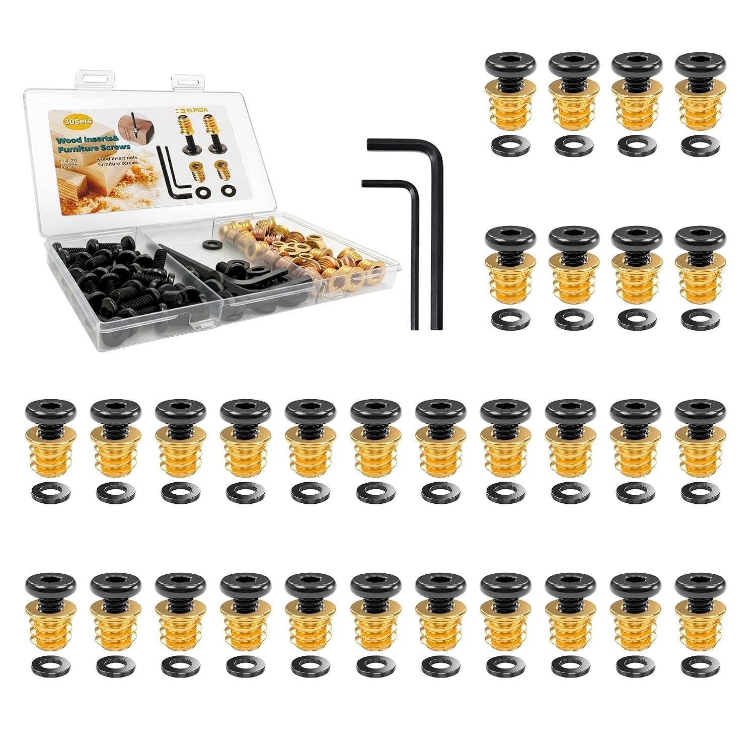 30 Sets 1/4-20 Threaded Inserts for Wood Kit for Woodworking & DIY Projects |...