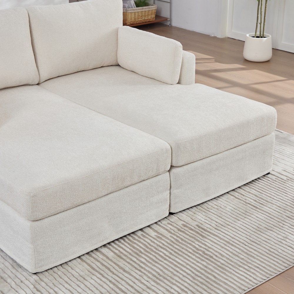 Ivory Chenille Sofa Bed with Cushions, Strong Frame, Living Room