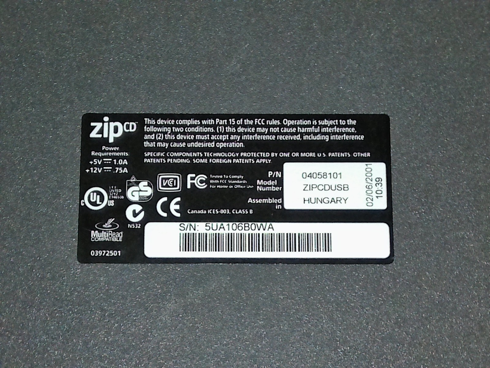 IOMEGA ZIP CD 650 Drive ZIPCDUSB Only - Missing Power Cable Untested