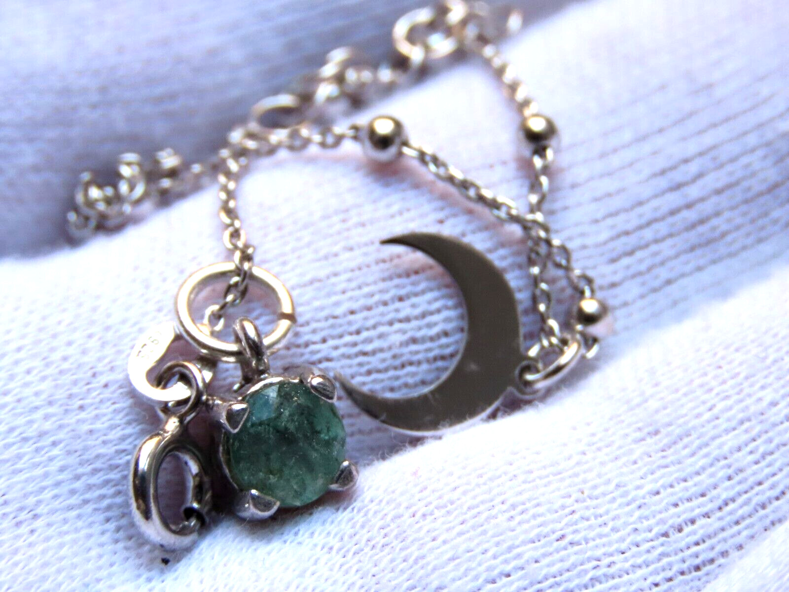 Bracelet with Colombian emerald and moon - 925 silver