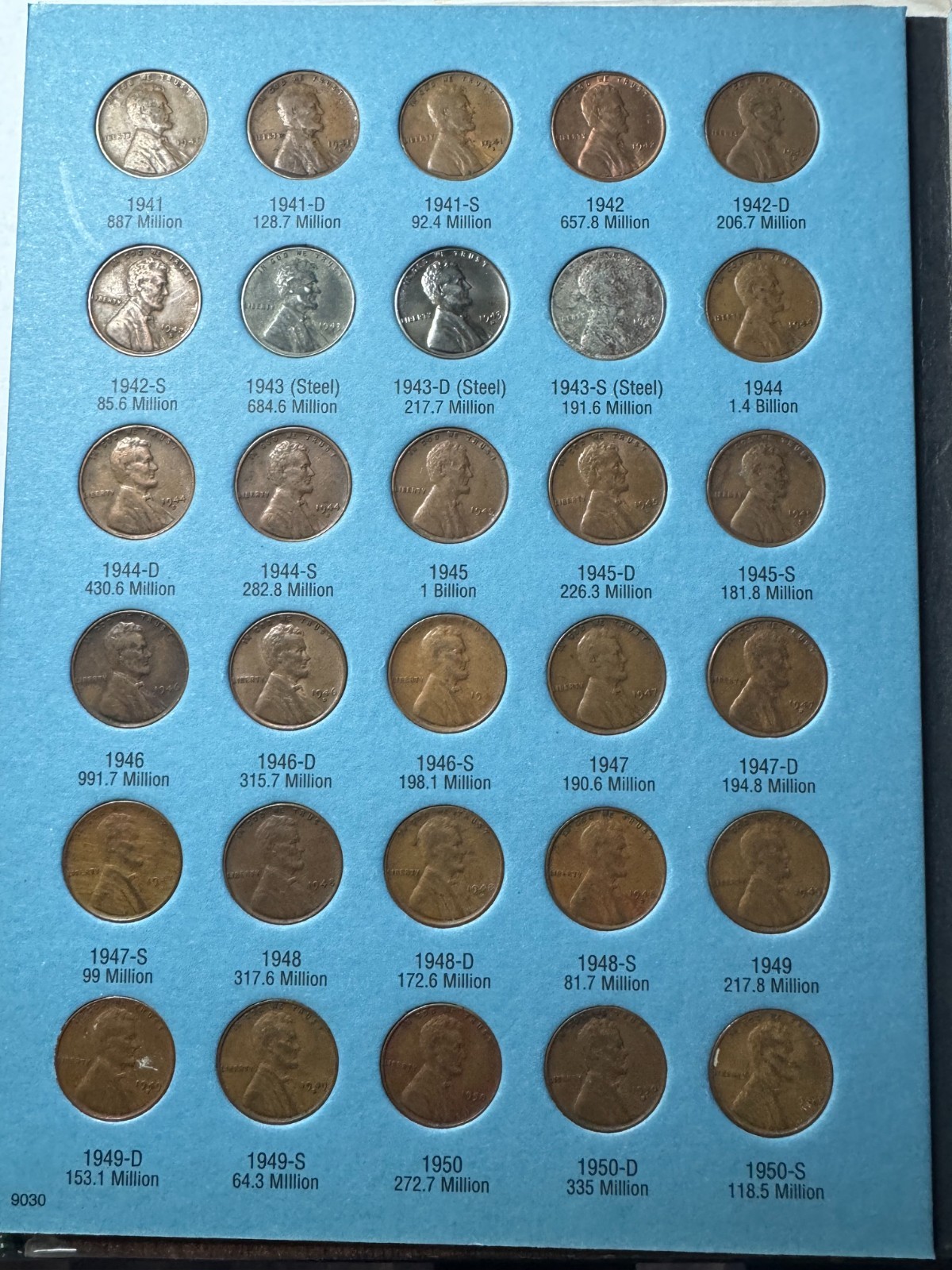 1941-1974 Lincoln cent folder 90 coins