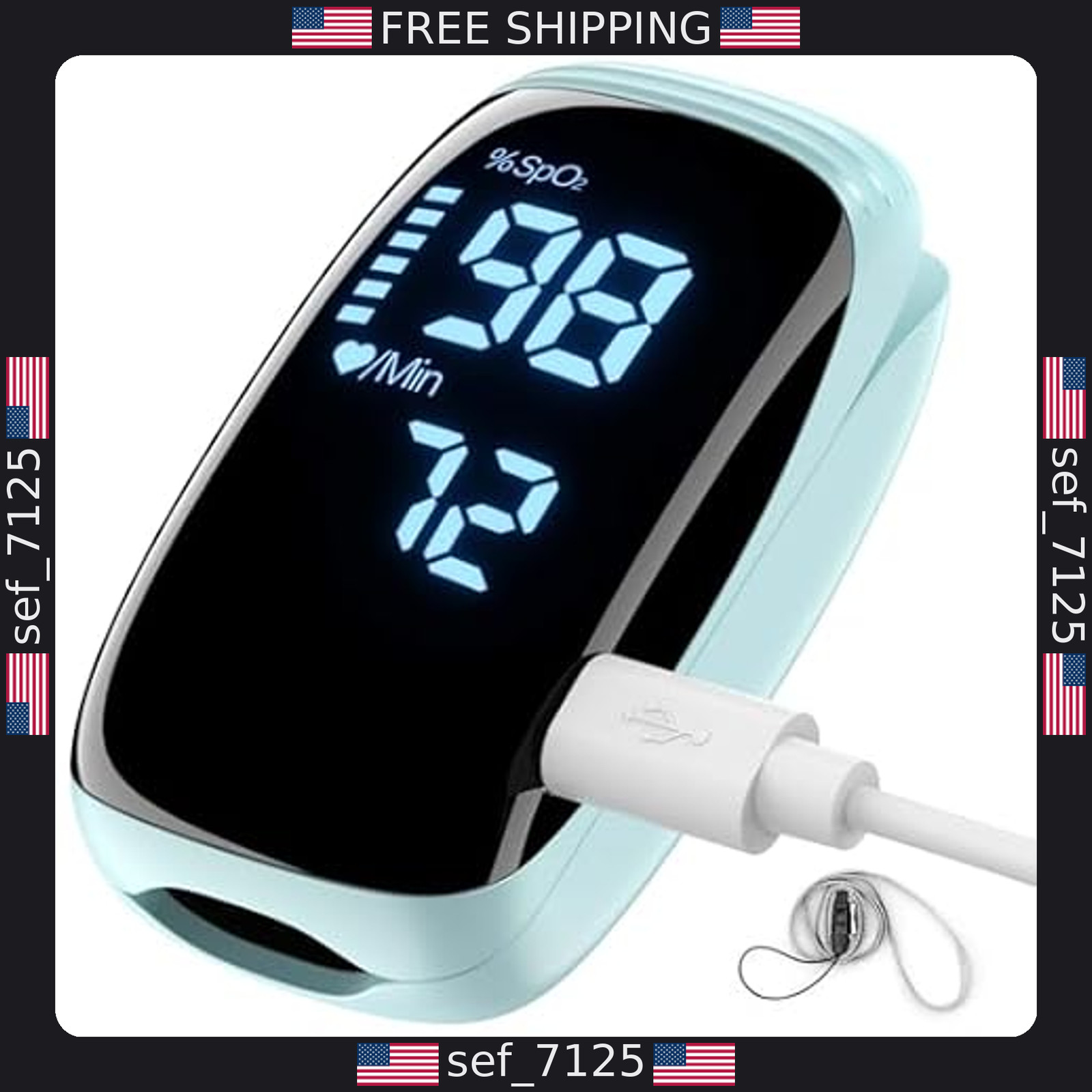 Rechargeable Finger Pulse Oximeter - Accurate SpO2 & Pulse Monitor, Blue