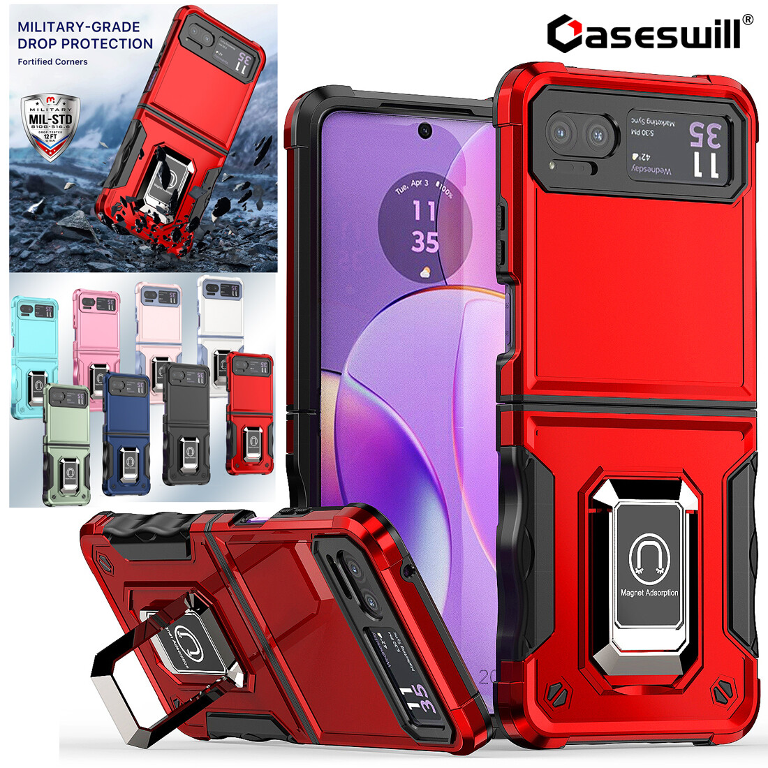 For Motorola Razr (2023) Case Shockproof Ring Kickstand Cover + Screen Protector