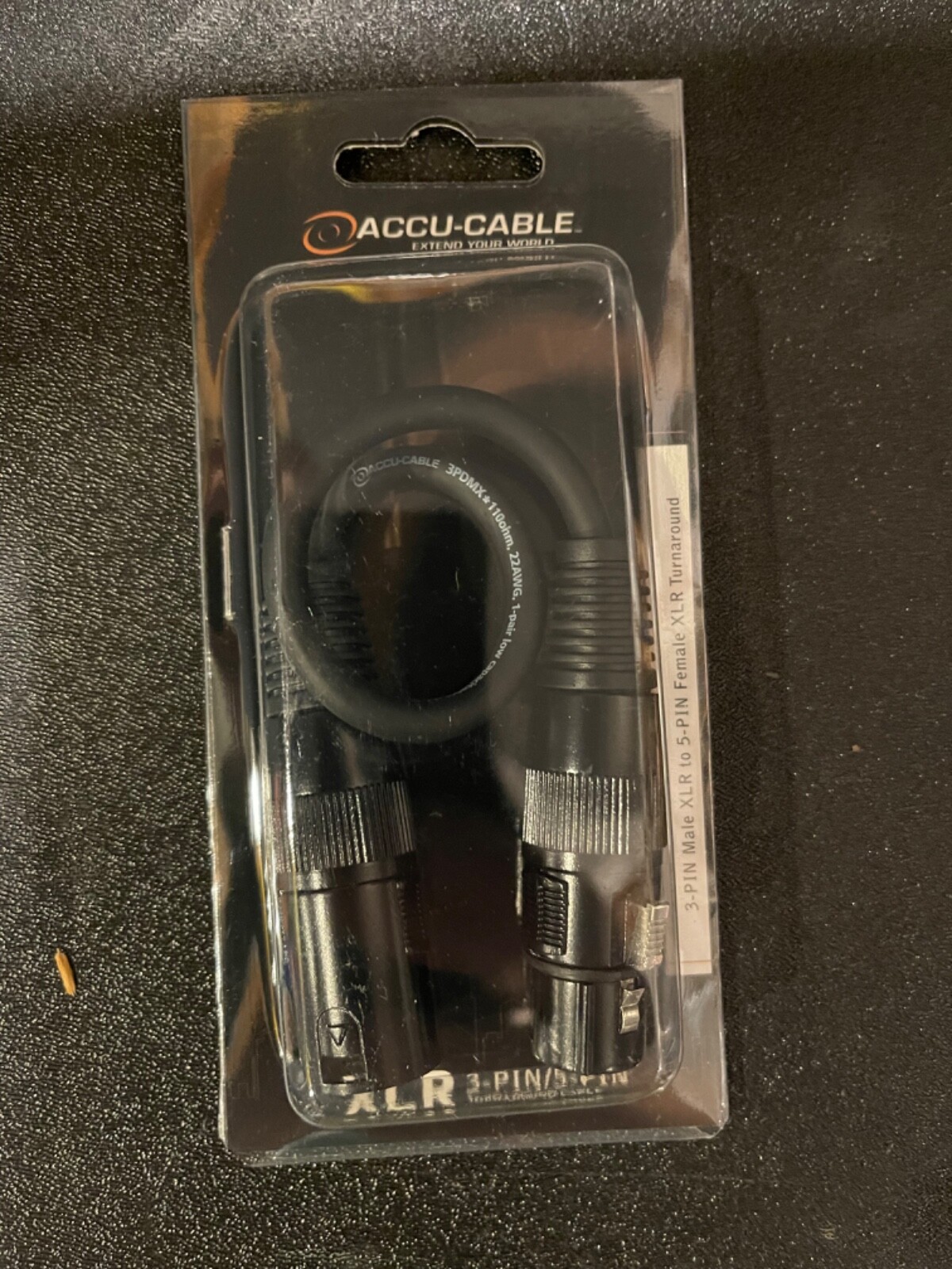 Accu-Cable AC3PM5PFM 3-PIN Male DMX To 5 PIN Female DMX One Foot, NEW IN BOX