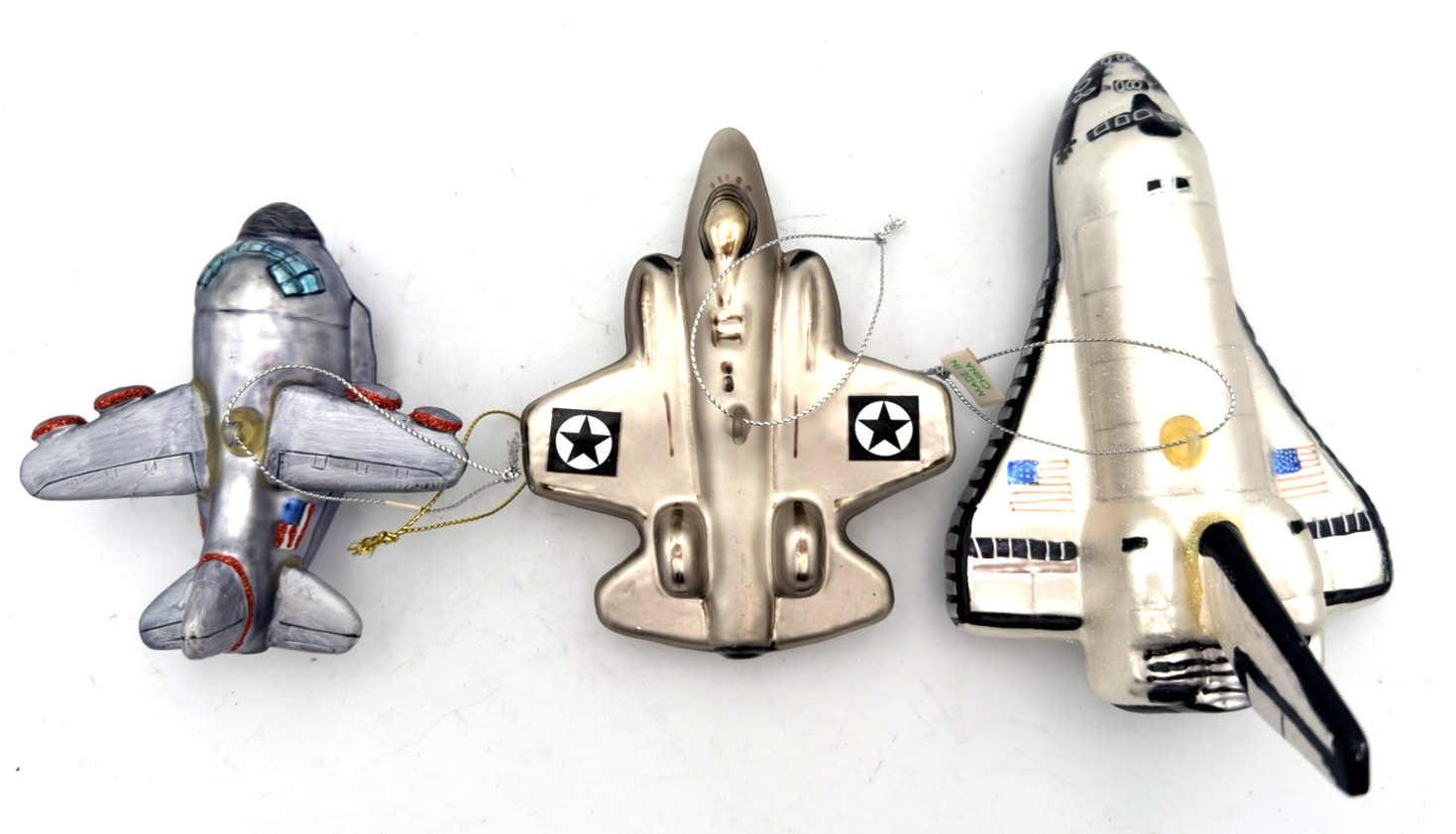 3 Aviation Plane Ornaments -1 Space Shuttle 1 Jet 1 Cargo Plane Approx 4" To 6"