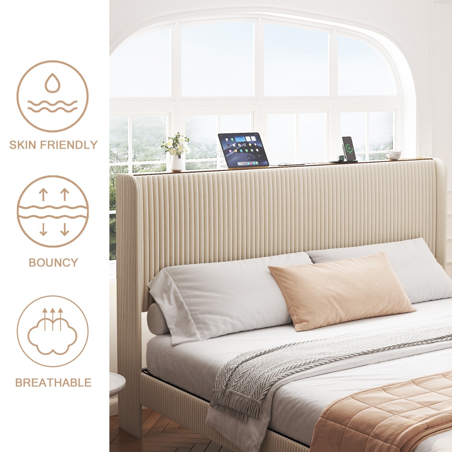 Full/Queen/King Size Bed Frame Metal Platform Bed with Headboard & LED Lights