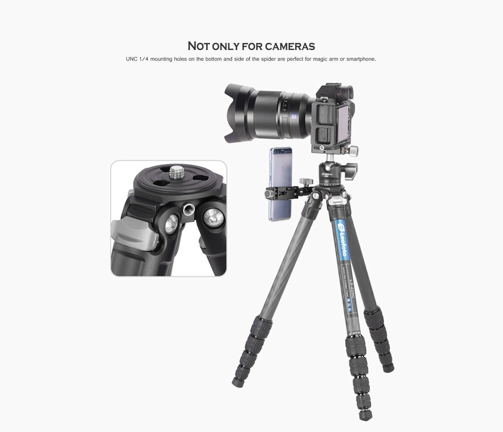 Leofoto LS-225C + LH25 + DC-222C Professional Carbon Fiber Tripod Set