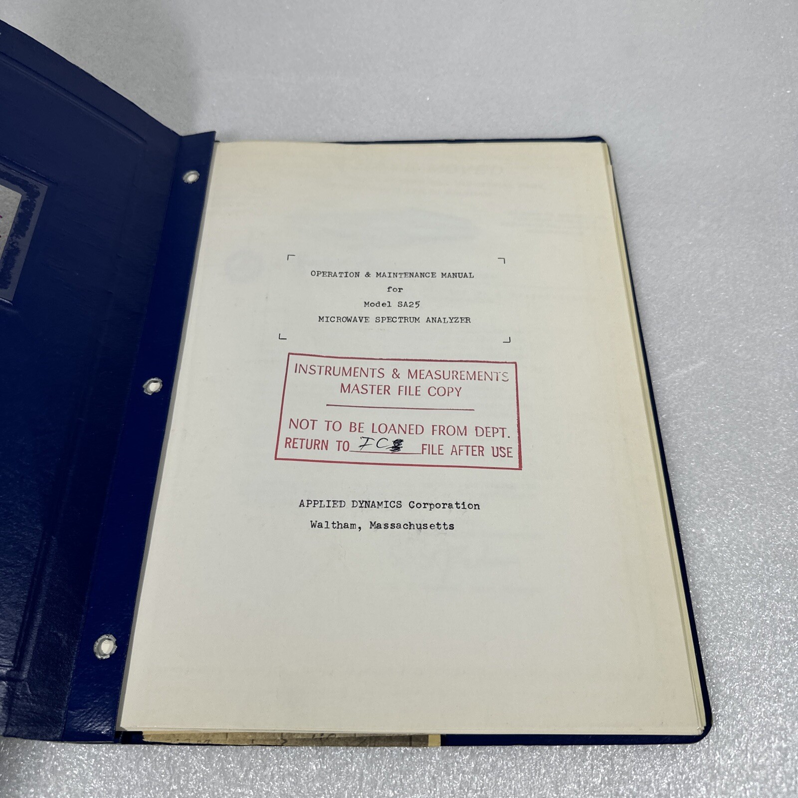 Applied Dynamics Model SA25 Microwave Spectrum Analyzer Operation Manual