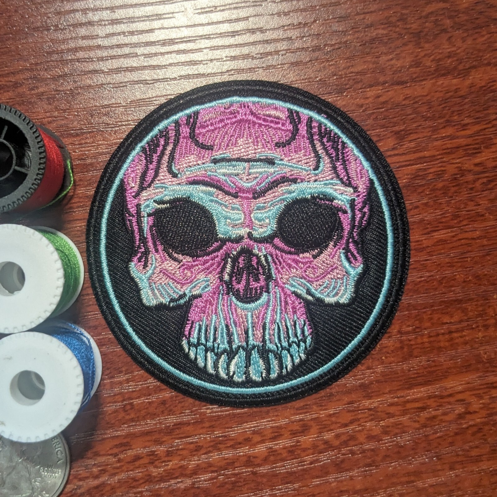 Purple Skull Patch Bones Goth Death Punk Biker Embroidered Iron On Patch 3"