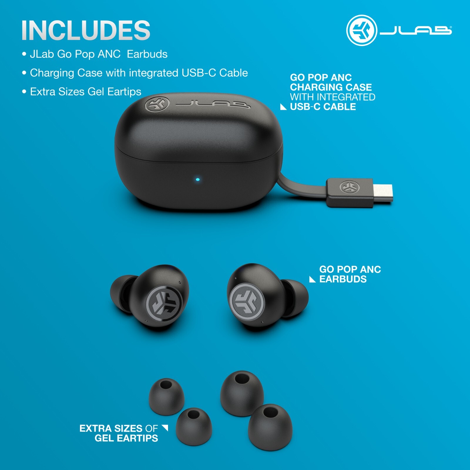 JLab Go Pop ANC True Wireless Earbuds , 24+ Hr Playtime, Bluetooth, Refurbished