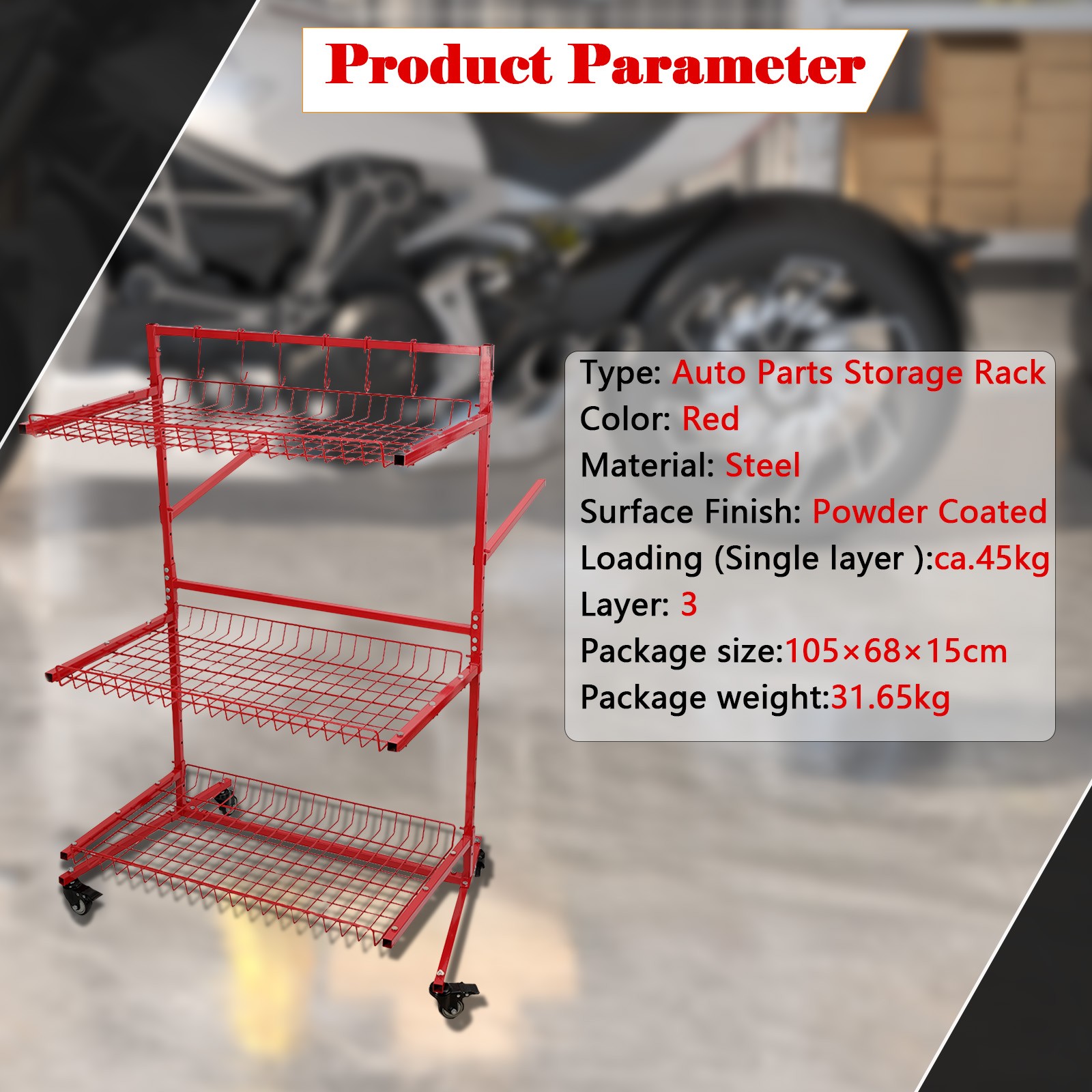 Parts Management Storage Rack Mobile Auto Body Rolling Parts Cart Body Shop Tool