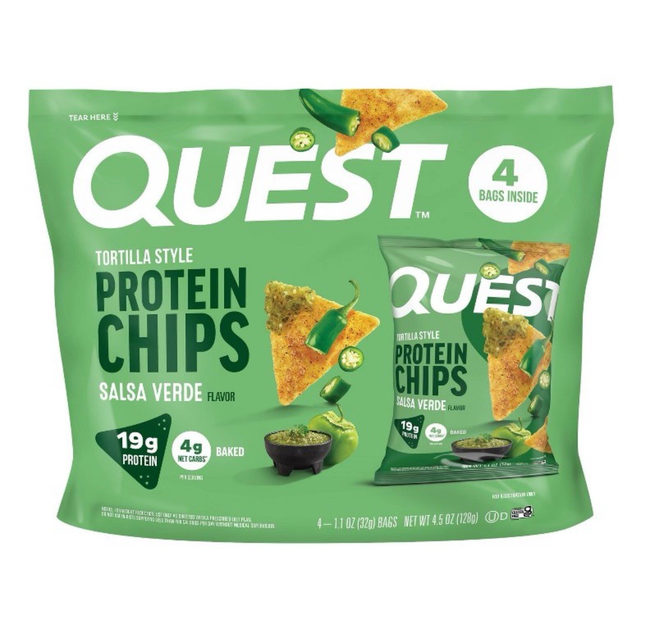 🔴 New Quest Original Style Tortilla Protein Salsa Verde Chips 4.5oz (1 Bag)