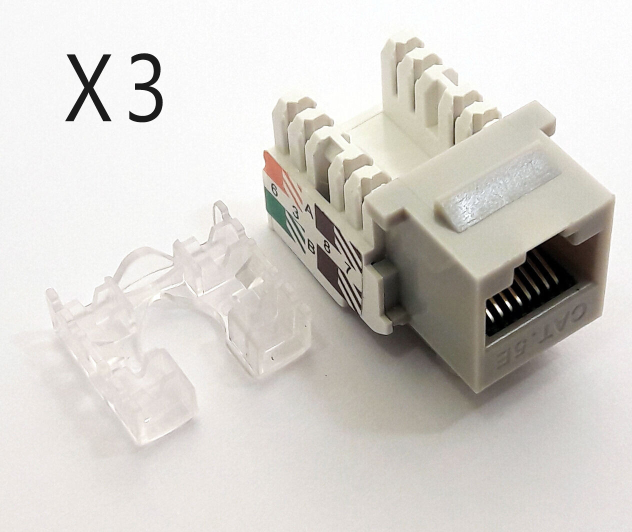 3 Pack Lot - CAT5e RJ45 110 Punch Down Keystone Modular Snap-In Jacks - Grey