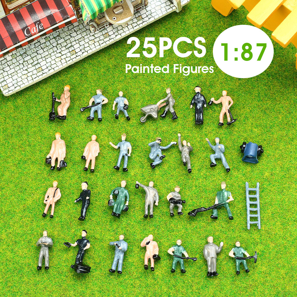 25Pcs HO Scale 1:87 Railway Workers Painted Figures Different Poses Trains Model