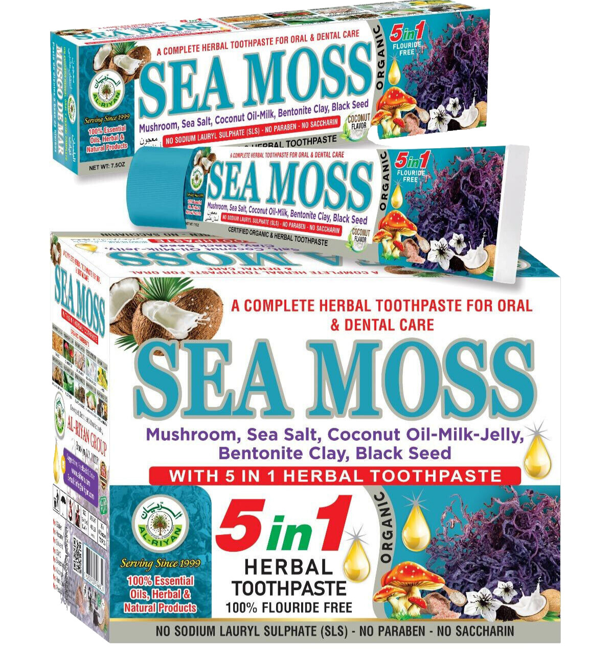 6X Sea Moss 5 in 1 ORGANIC TOOTHPASTE - AL RIYAN  100% Natural Fluoride free