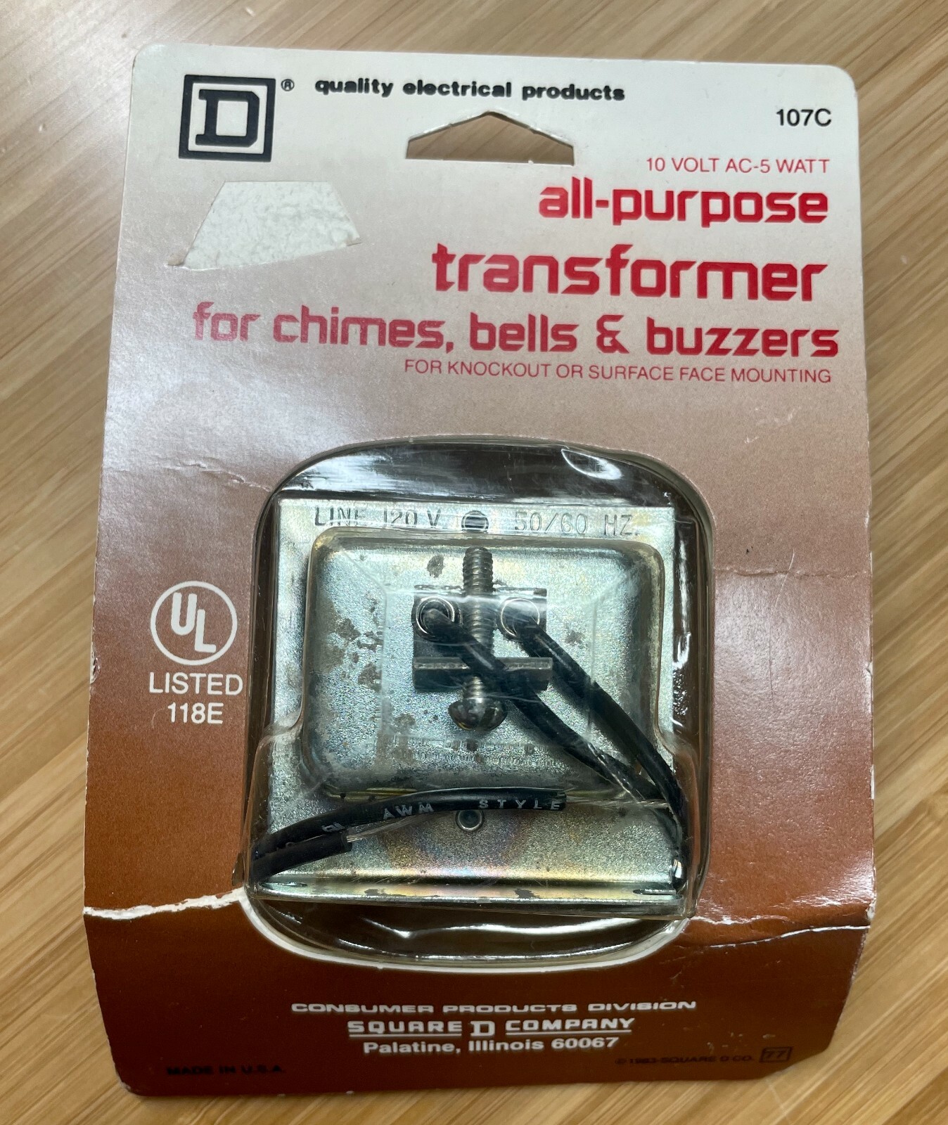 NOS Square D All Purpose Transformer 10V AC, 5W for Bells chimes & Buzzers 107C