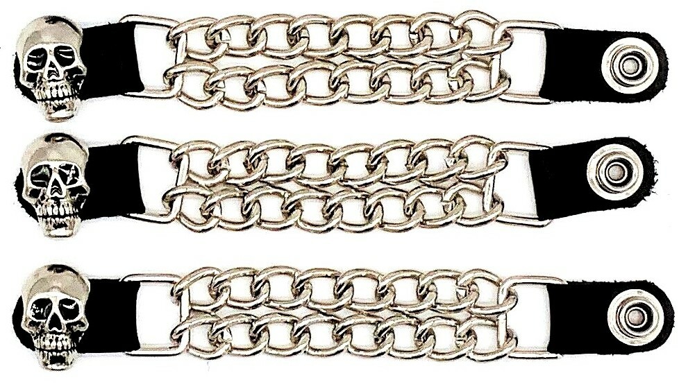 3 SKULL DOUBLE MOTORCYCLE BIKER MC CLUB CHAIN VEST EXTENDERS MADE IN USA