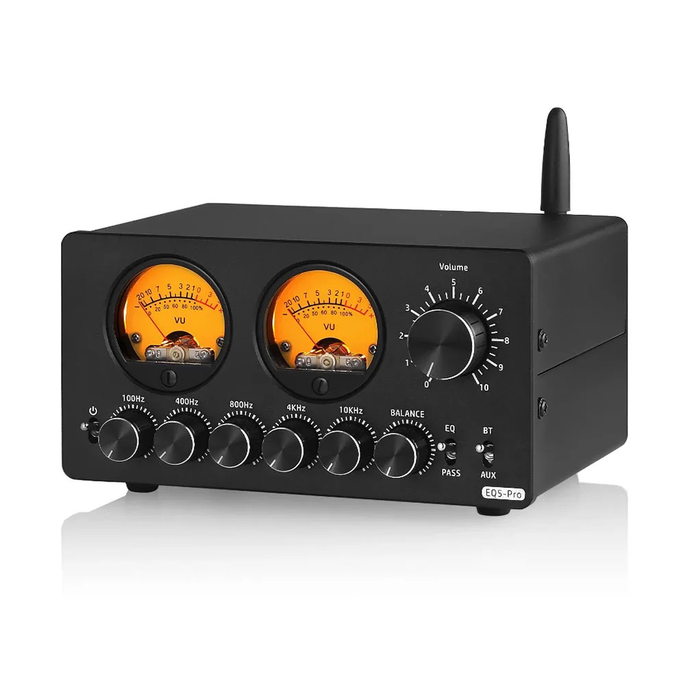 Mini 5-Band EQ Equalizer with Bluetooth 3.5mm Audio Balance Preamp w/VU Meter