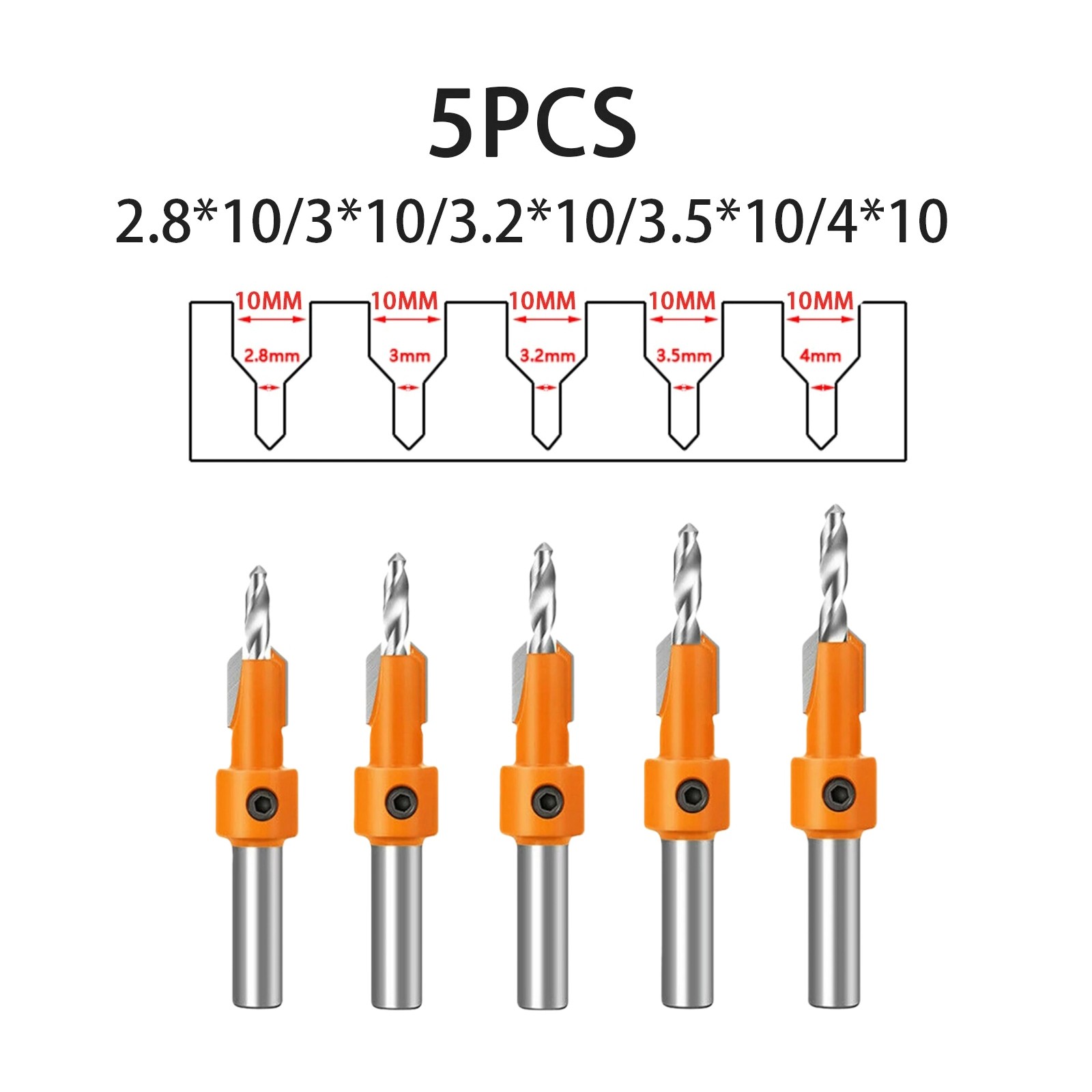 5pcs Countersink Drill Bits with Replaceable Hexagon Handle for Easy Maintenance