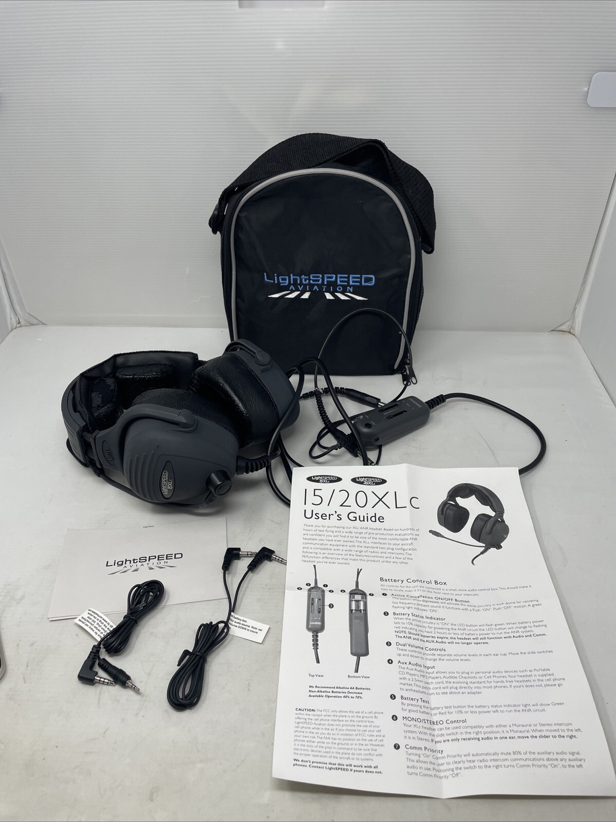 Lightspeed 15XLc Aviation Headset Dual Plug w/Bag and Manual - Tested Rare VTG