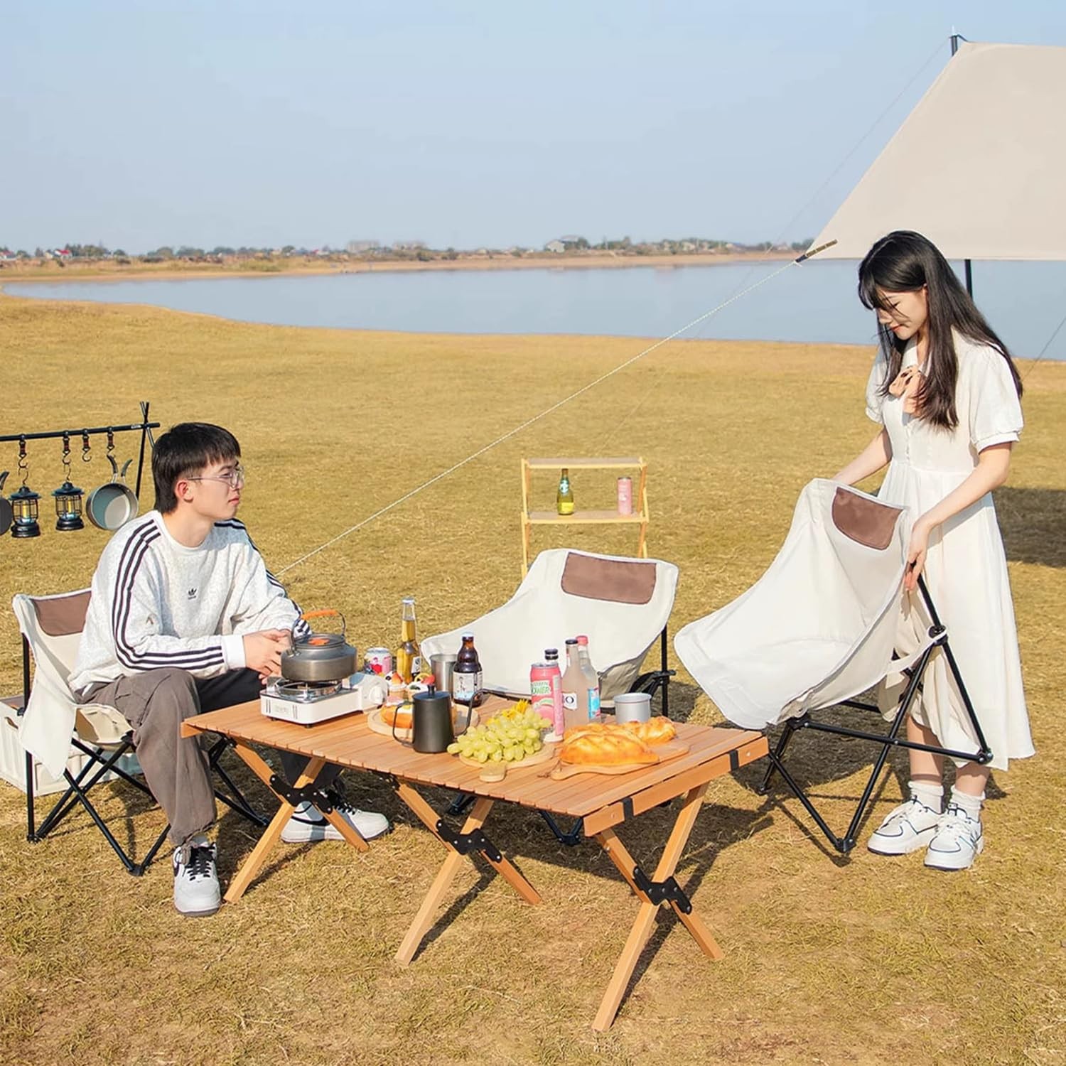 Ultralight Folding Camping Chair, 450 lbs Capacity, Off-white, Solid, Adult, ...